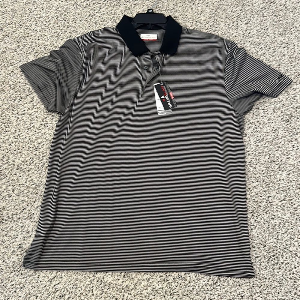 Black and white striped grand slam shirt
